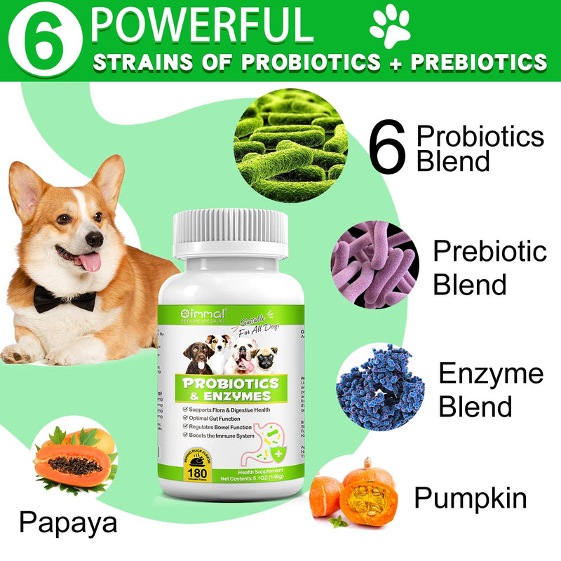 Probiotics for Dogs, 180 Chews Dog Probiotics and Digestive Enzymes, Promotes Gut Health, Dog Probiotics for Bowel Support, Immunity Health - PawsPlanet Australia