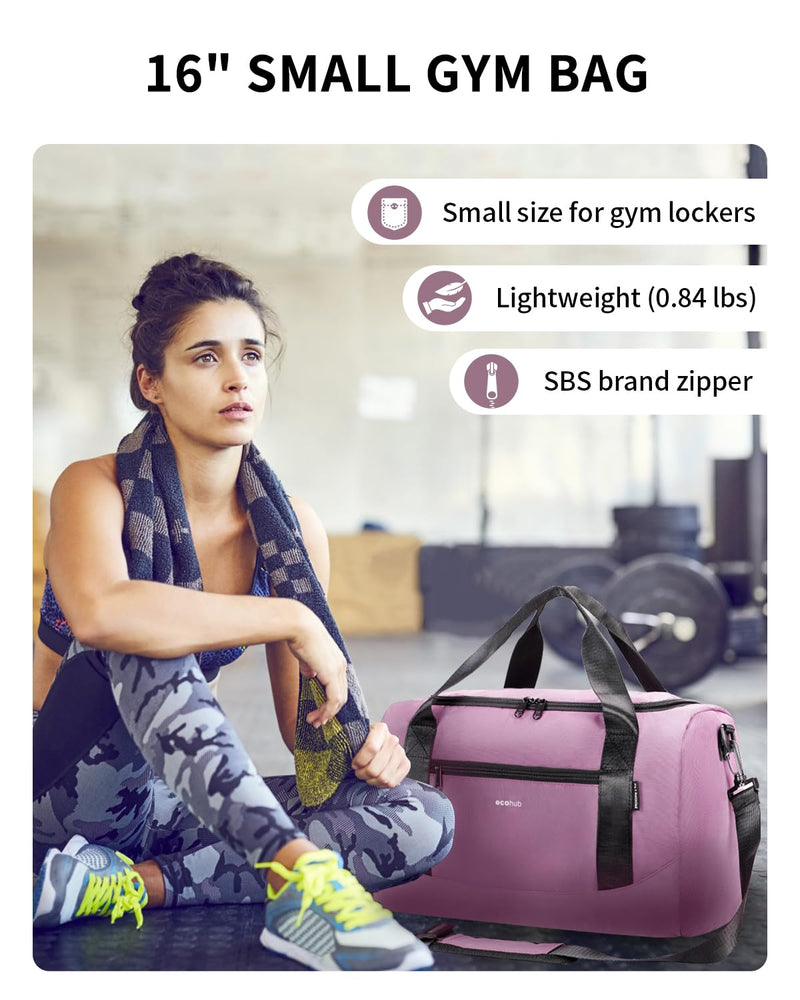 ECOHUB 16'' Personal Item Bag Mini Duffel Bag Small Travel Bag Underseat Carry on Bag for United Airlines Gym Bag for Women and Men Pink with shoulder strap