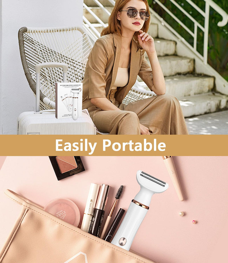 [Australia] - Bixury Shaver Women's 4-in-1 Intimate Razor for Women Nose Hair Trimmer Women's Shaver Women's Electric Eyebrow Shaver Wet and Dry Use Hair Trimmer for Face Nose Armpits Intimate Area 