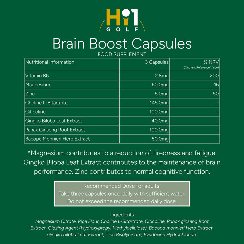 Hi1 GOLF Brain Boost – Advanced Golf Supplement, Supports Concentration & Mental Clarity for On-Course Performance & Precision with Ginkgo Biloba Extract, Ginseng Root & Magnesium – 90 Capsules