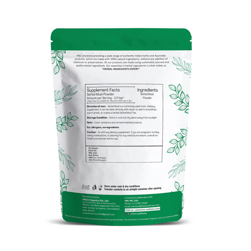 H&C Safed Musli Powder (Chlorphytum Borivillianum) - 227g | A 100% Natural Health Supplement 227g Powder