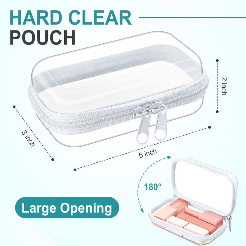 Sanwuta 10 Pcs Clear Hard Zipper Case with Labels,Xs,Clear | Hard Shell Plastic Pouches for Cosmetics Office Travel, Portable Organizer Bins for Makeup Pencils Toys Toiletry Puzzle Item Xs