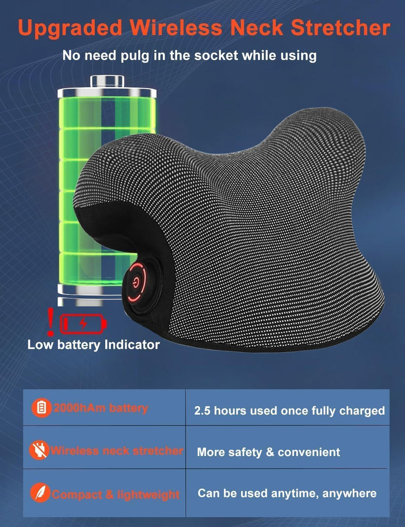 [Australia] - Wireless Heated Neck Stretcher for Pain Relief, Portable Cordless Neck Shoulder Cervical Traction Device with Graphene Heating Pad No Smell Magnetic Therapy Case Relaxer for TMJ Migraine Spine Alignme Black 
