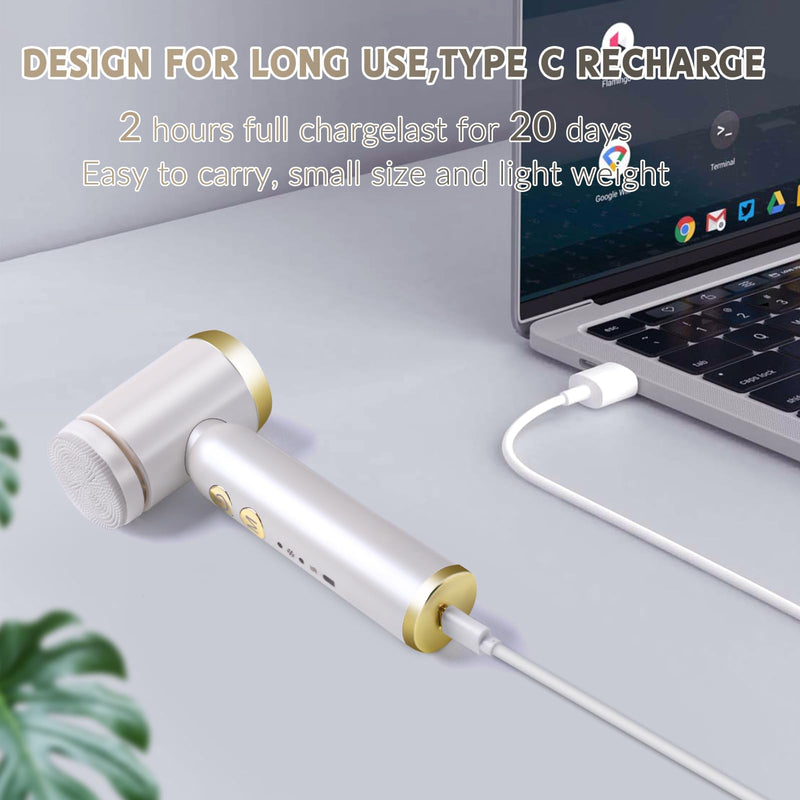 [Australia] - Landmore Facial Cleansing Brush, 8 in 1 Spin Face Wash Brush Rechargable Waterproof Face Scrubber with 6 Brush Heads, 3 Speeds for Deep Cleansing, Exfoliator, Thermal & Cold Massager Skin Care, White 