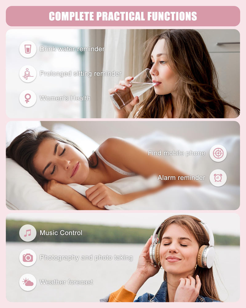 [Australia] - Fitness Tracker, Smart Watch for Women Men with 24/7 Heart Rate/Blood Pressure/Blood Oxygen Monitor,Sleep Tracker,Step & Calorie Counter, IP68 Waterproof Fitness Watches Compatible with Android&iPhone Pink 