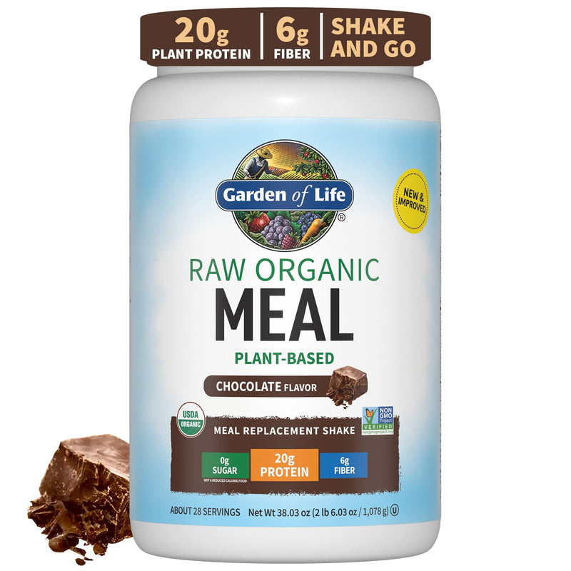 Garden of Life Raw Organic Meal Replacement Shakes Bundle - Chocolate Plant Based Vegan Protein Powder with Vitamin D3 Raw Whole Food Supplement, 28 Servings & 60 Capsules