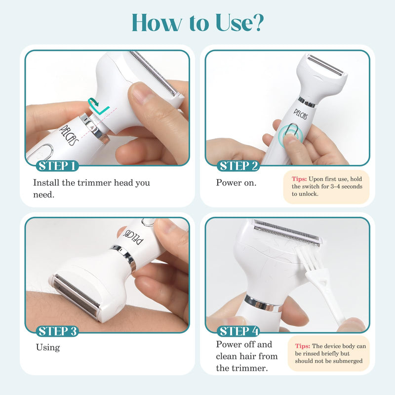 [Australia] - PELCAS Bikini Trimmer for Women Kit 6 in 1 Electric Shaver, Cordless Razors, Nose Hair Trimmer, Shaver for Women & Men Pubic Hair, Private Area, Legs, Face, Nose, Eyebrow, Body Hair Removal 
