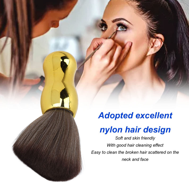 Hair Cut Neck Duster Barber Neck Hair Duster Brush, Barbershop Hair Sweeping Cleaning Brush for Face Neck, Soft Thick Nylon Hair Debris Dusting Brush Make up Brush with Gold Handle