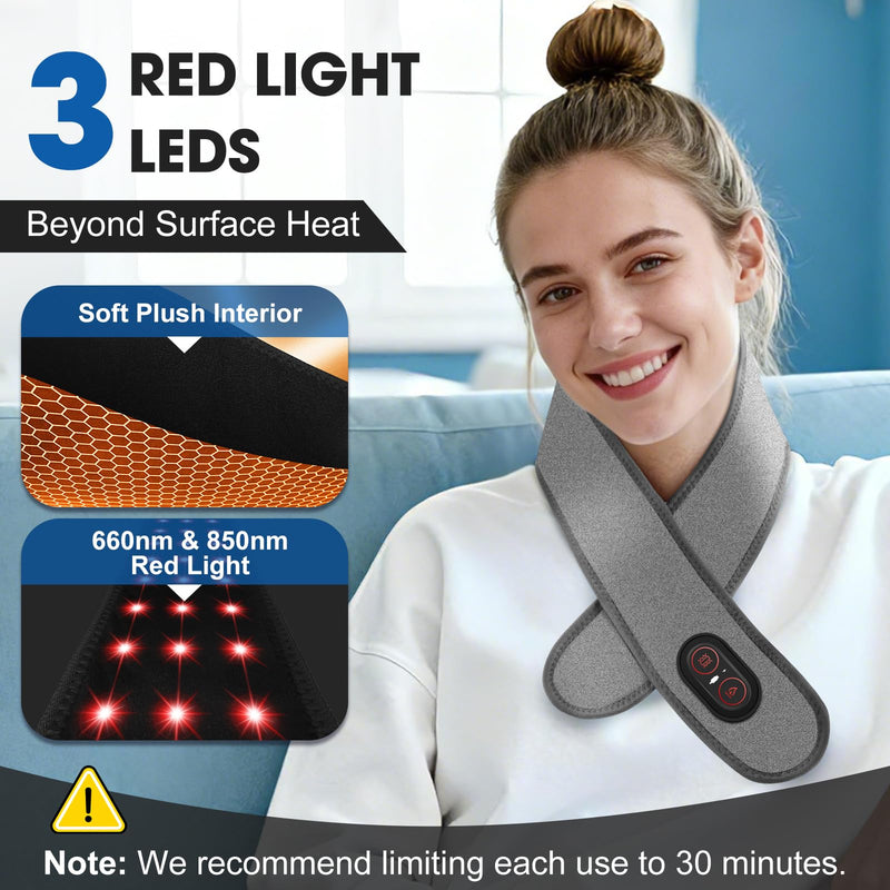 Cordless Neck Heating Pad for Pain, Neck Massager with 660nm 850nm Red Light, Neck Heating Pad for Pain Electric, Heated Neck Brace Wrap for Soreness Stiffness Pain Relief Gray