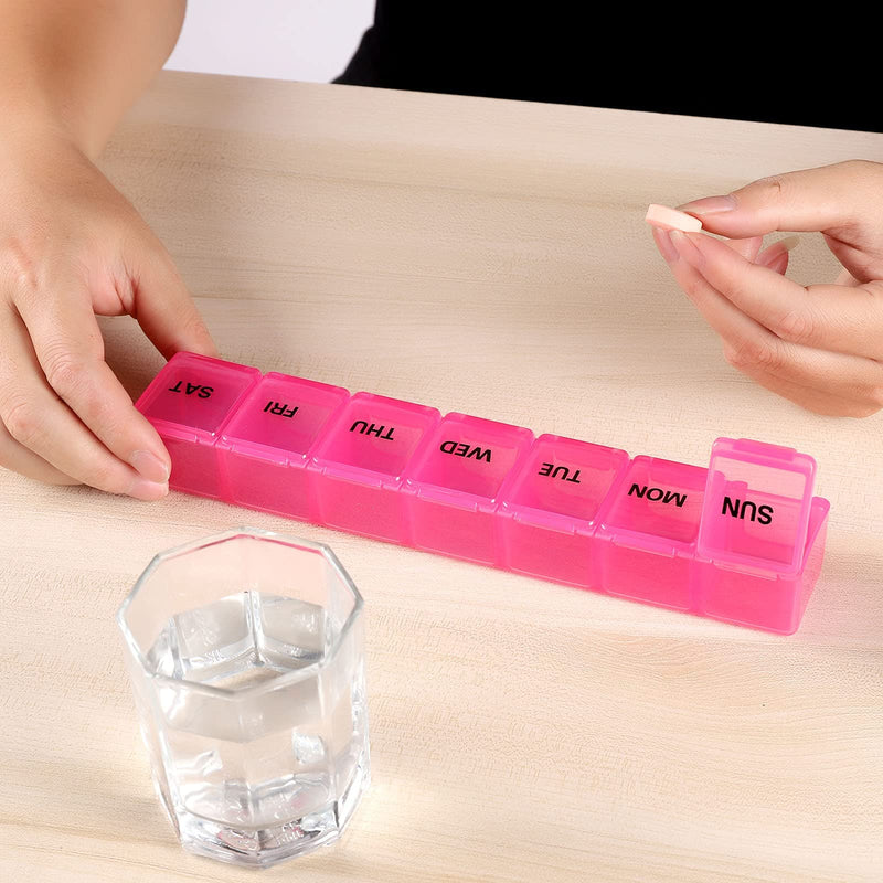 Pill Organizer 7-Day Weekly Pill Organizer | Portable Medicine, Daily Pill Cases for Pills/Vitamin/Fish Oil/Supplements 15cm-pink