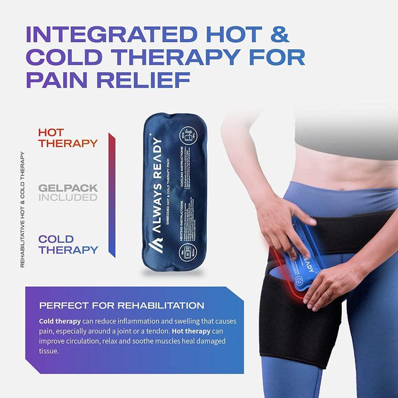 Always Ready Hip Brace for Sciatica Pain Relief with Hot & Cold Gel Pack, SI Belt/Sacroiliac Belt for Hip Pain, Adjustable Compression Wrap for Groin, Thigh, Leg & Hamstring, Men & Women (XS-S) XS-S
