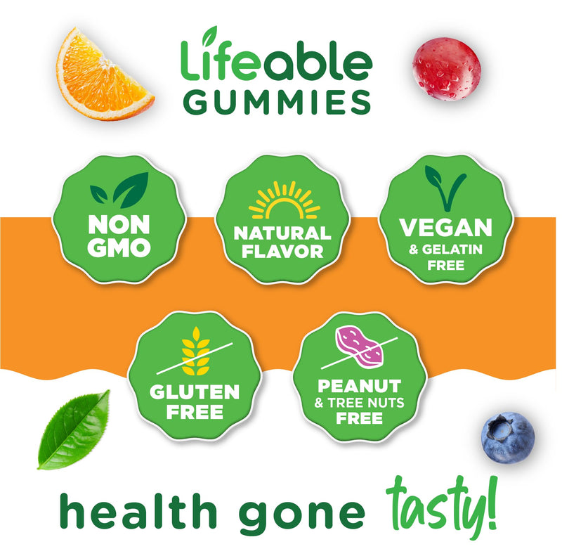 Lifeable Stress Aid Gummies | with Lemon Balm, GABA and L Theanine Supplements | Vegan Non GMO Mood Support Supplement | Great Tasing Stress Vitamins | L-Theanine for Women and Men | 90 Gummies