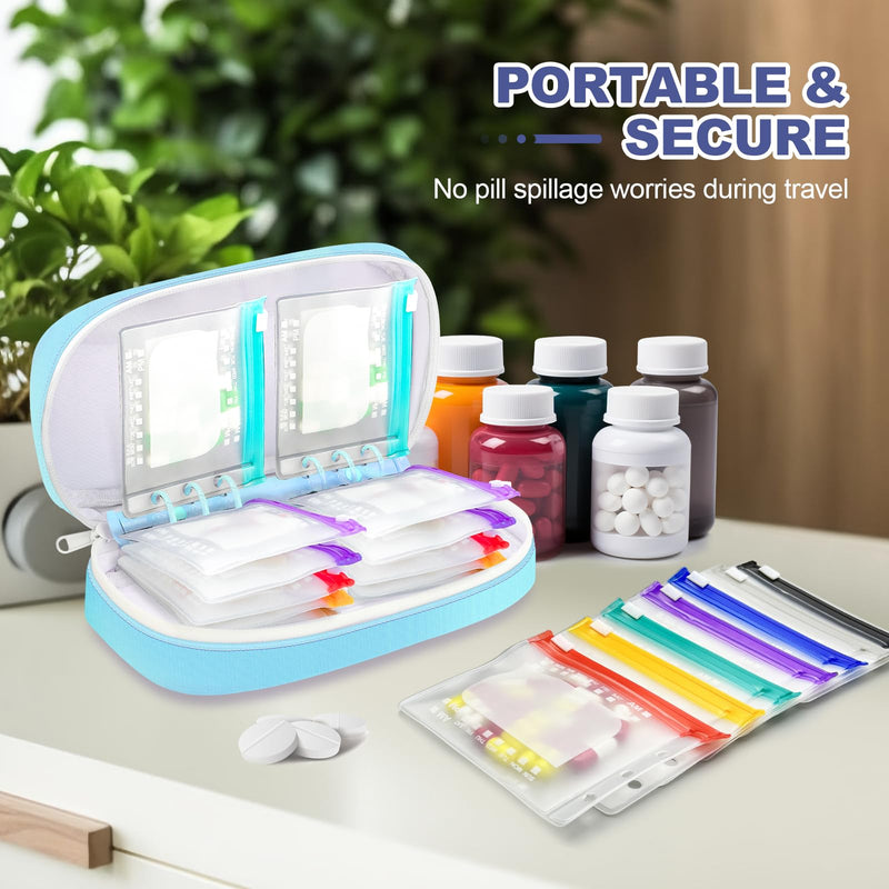 Weekly Pill Organizer 2 Times a Day – Timueetech A6 Waterproof 14 Pouch Bags for Travel, BPA-Free Medication Storage with Labels & Self-Sealing for Vitamins & Supplements, Blue 14-Pouch-Blue