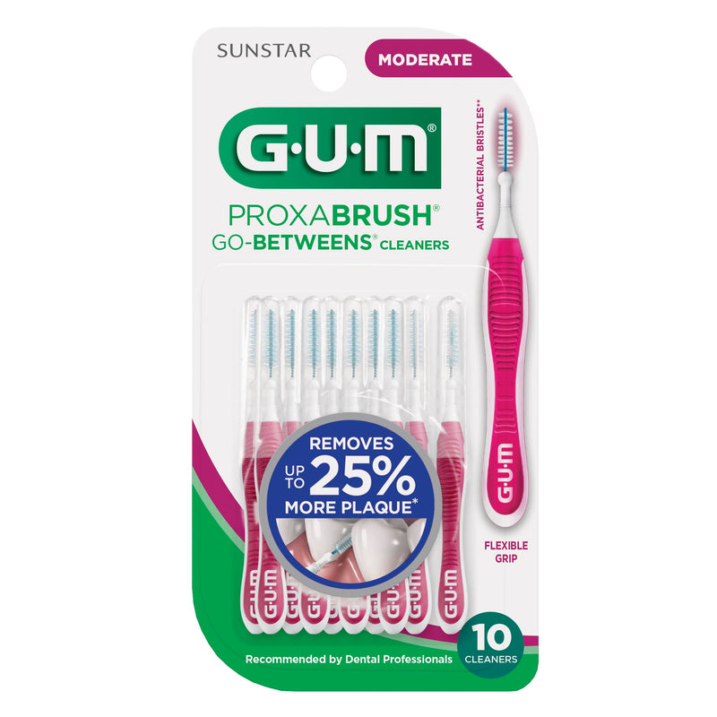 [Australia] - GUM Proxabrush Go-Betweens - Moderate - Interdental Brushes - Soft Bristled Dental Picks for Plaque Removal Health - Safe for Braces & Dental Devices, 10 Count (Pack of 4) 