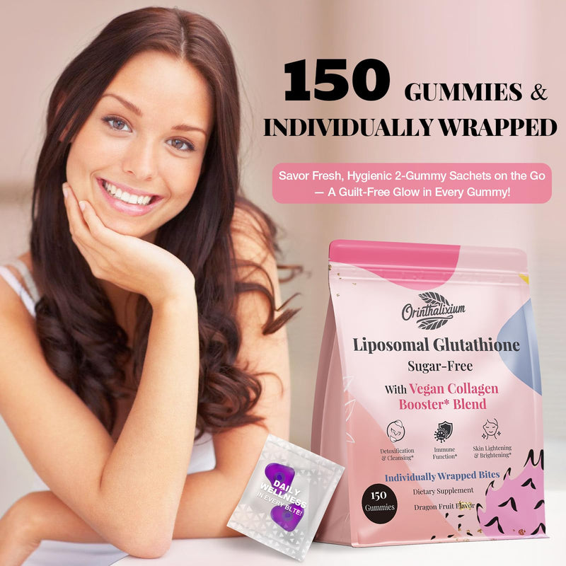[Australia] - Liposomal Glutathione Gummies 1000MG - Sugar Free Reduced L-Glutathione with Vitamin C & Vegan Collagen - Antioxidant & Skin Wellness - 150 Count 150 Count (Pack of 1) 