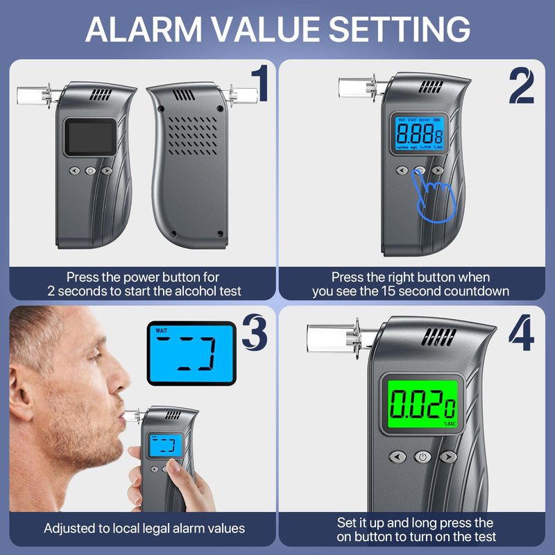 [Australia] - Breathalyzer | Professional Breathalyzers for Alcohol with LCD Digital Display | Portable Alcohol Tester for Home and Party Use(10 Mouthpieces) Grey 