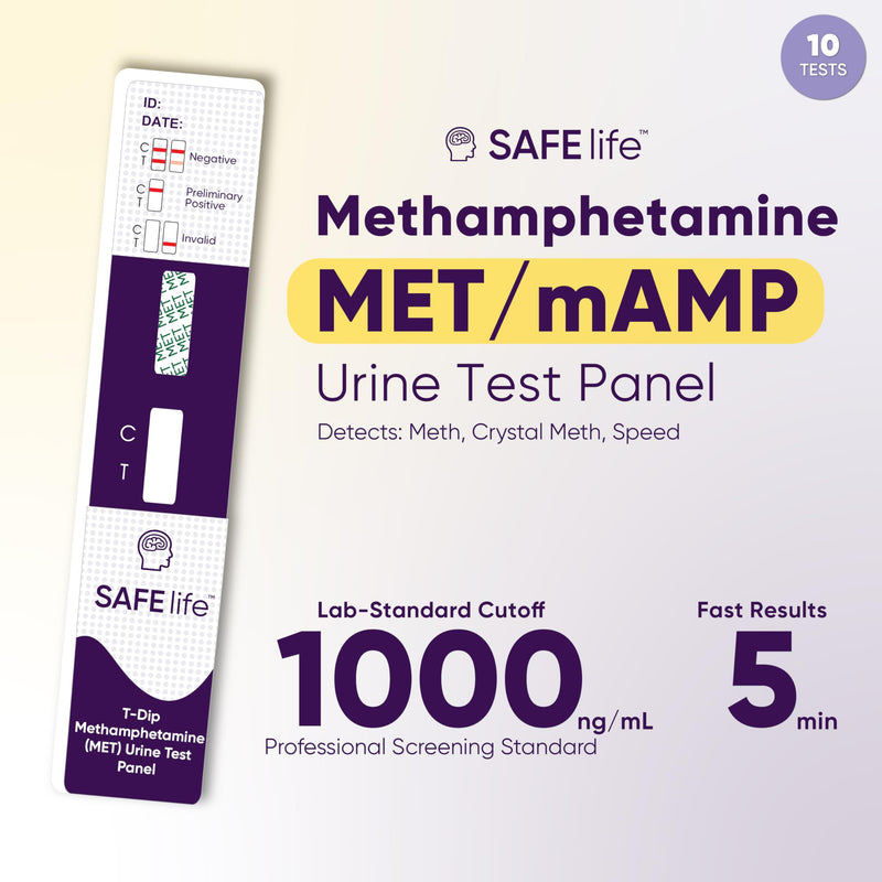 [10 Pack] Methamphetamine Urine Drug Test Dip Card, At-Home Test Kit, 1000 ng/ml Cutoff Level, OTC Use