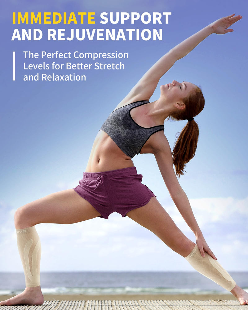 CAMBIVO 3 Pairs Calf Compression Sleeves for Men & Women, Footless Compression Socks for Shin Splints, Pain Relief Small-Medium Beige