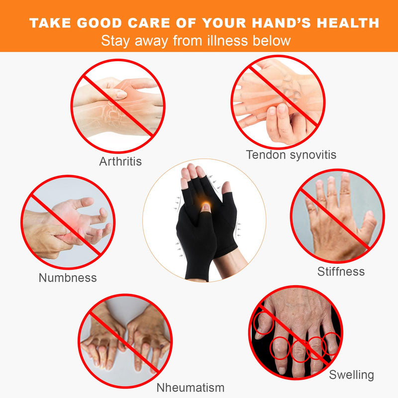 [Australia] - 2 Pairs Arthritis Gloves for Women and Men, Pain Relief Compression Gloves Women,Fingerless Breathable Design Black+grey L(3.5-4.3Inch) 