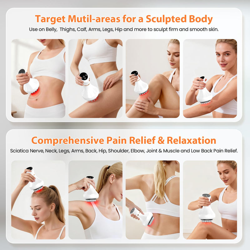 GDQ Lymphatic Drainage Massager, 9-Level Cellulite Massage Tool 21 Massage Nodes, Red Light, Heat & Vibration, Advanced Level Control, for Belly, Arms, Thighs & Full-Body Care