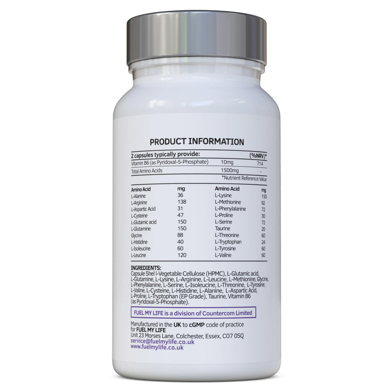 Total Amino Boost - Full Spectrum - All 20 Amino Acids Including All BCAAs -120 Vegan Capsules with Free Form pre-digested Amino Acids with Advanced Coenzyme Support. No Additives - UK Made