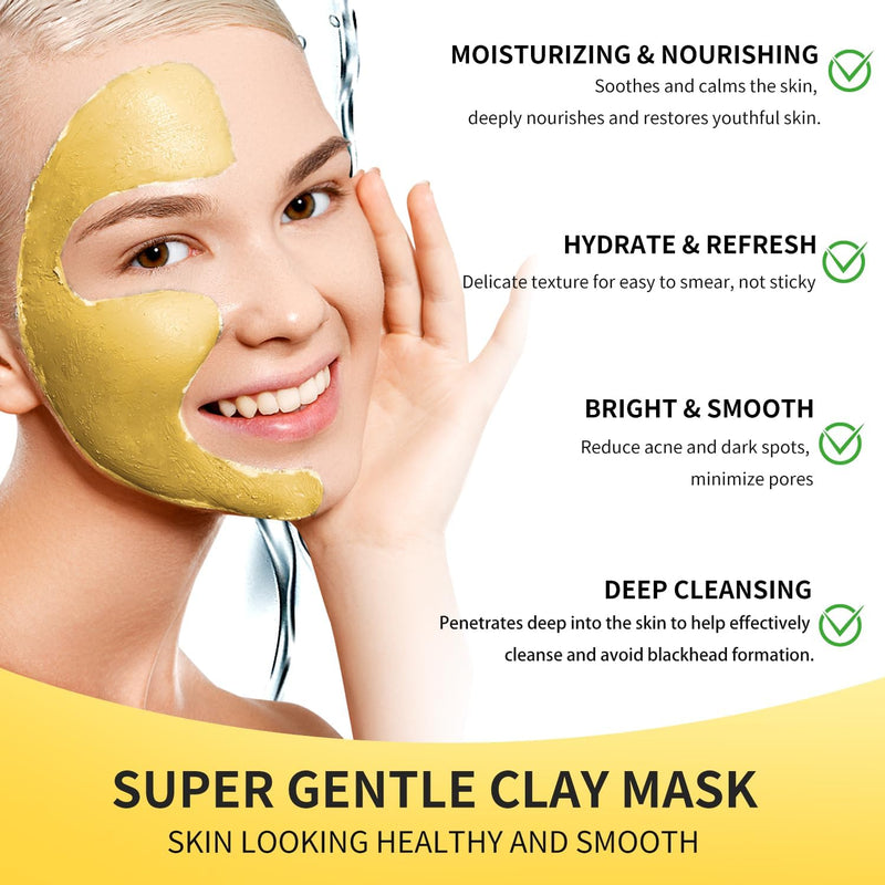 Hicream Turmeric Vitamin C Clay Mask with Kaolin Clay and Turmeric for Dark Spots, Dull Skin, Skincare Facial Mask for Controlling Oil and Refining Pores 5.29 Oz (yellow)