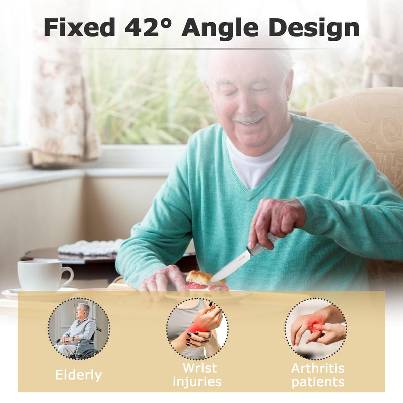 4 Piece Parkinson Cutlery Stainless Steel with Storage Bag, Handle Thickening Cutlery, Senior Cutlery for Disabled Arthritis Parkinsons Elderly or People with Tremors