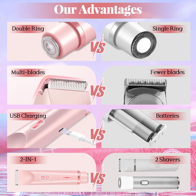 [Australia] - 2025 New 2-in-1 Bikini Trimmer for Women, Dermave Bikini Shaver, Dual Head Shaver for Woman, Waterproof Wet/Dry Use, Painless Hair Removal for Face, Body & Intimate Areas (Pink) Pink 