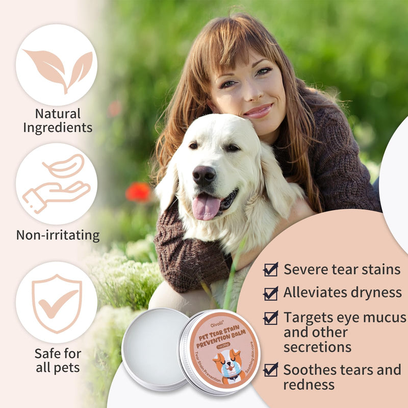 Pet Tear Stain Remover Balm with Pro Powder Brush,Eye Care for Dogs and Cats, Natural Safe Repel Tears,Gently Cleanses Effective & Non-Irritating,1 oz - PawsPlanet Australia
