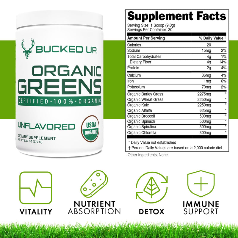 [Australia] - Greens Superfood Powder Unflavored | 8 Most Essential Mixed Greens | Certified 100% Organic | Chlorella, Spinach, Kale, Spirulina, Alfalfa, Broccoli, Wheat Grass, & Barley Grass | 30 SERV | 9.52 OZ 