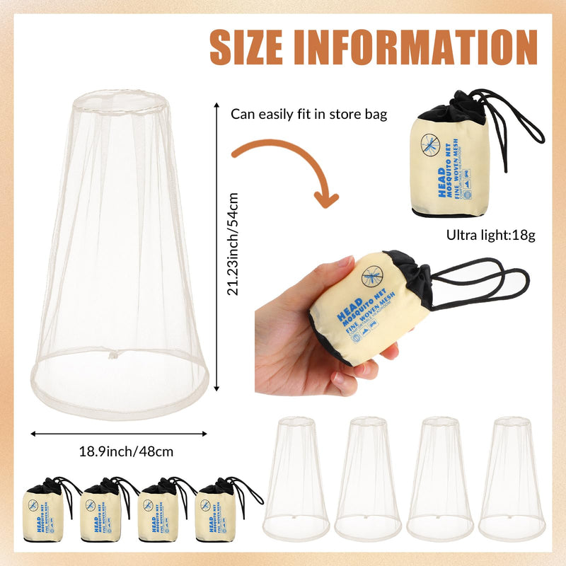 [Australia] - HESTYA 4 Pack Mosquito Net Mesh for Head Face Neck Fly Netting Hood from Bugs Gnats No See Net with Carry Bags for Outdoor(Beige) Beige 