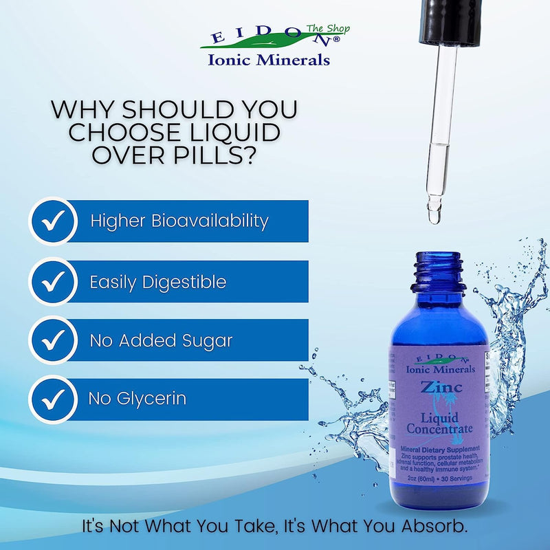 [Australia] - Eidon Ionic Minerals Liquid Silica & Zinc Drops - Silica & Zinc Supplements for Adults and Kids, Hair & Collagen Support, Immune Support, All-Natural, No Preservatives or Additives - 2 oz, Pack of 2 