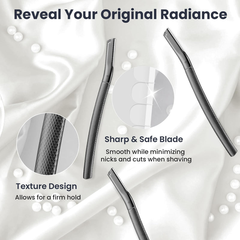 [Australia] - Dermaplaning Tool for Face, Dermaplane Razor for Peach Fuzz with Metal Grip, Professional Eyebrow Razor for Women, Facial Razor for Women Black (12 Replaceable Blades) 