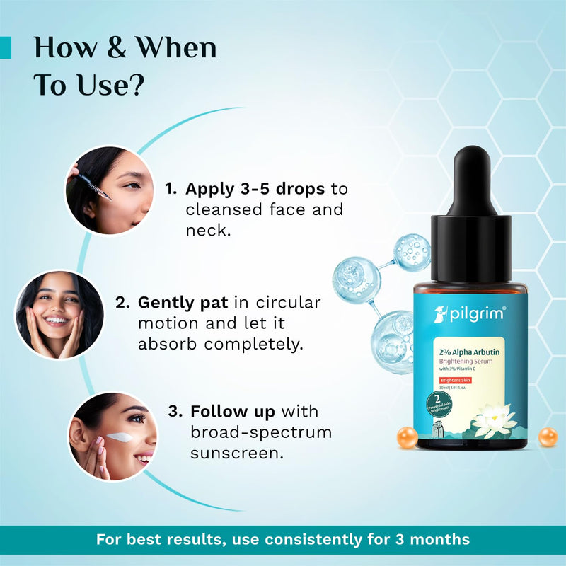 Pilgrim 2% Alpha Arbutin & 3% Vitamin C Face Serum | with Korean White Lotus & Blueberry | All Skin Types | Vegan & Cruelty-Free | 1 Fl Oz (30 mL)