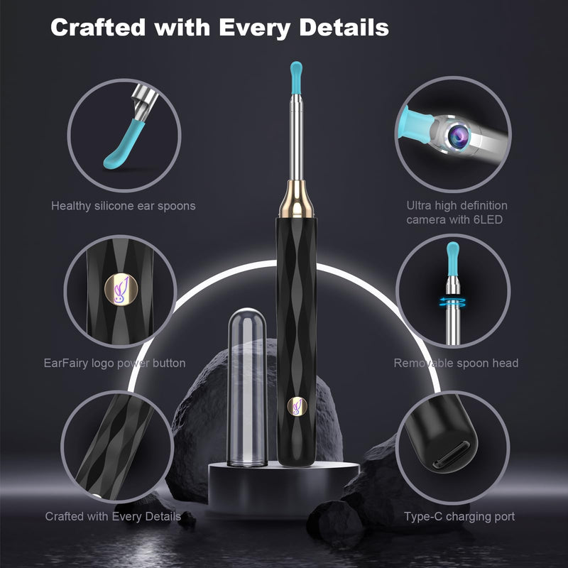 [Australia] - EarFairy Earwax Remover Otoscope Wifi Ear Cleaner Camera HD Wireless Waterproof Ear Mirror 360° Wide Angle Ear Cleaner with 3.5mm Lens and 6 LEDs for iPhone, iPad and Android Smartphones 