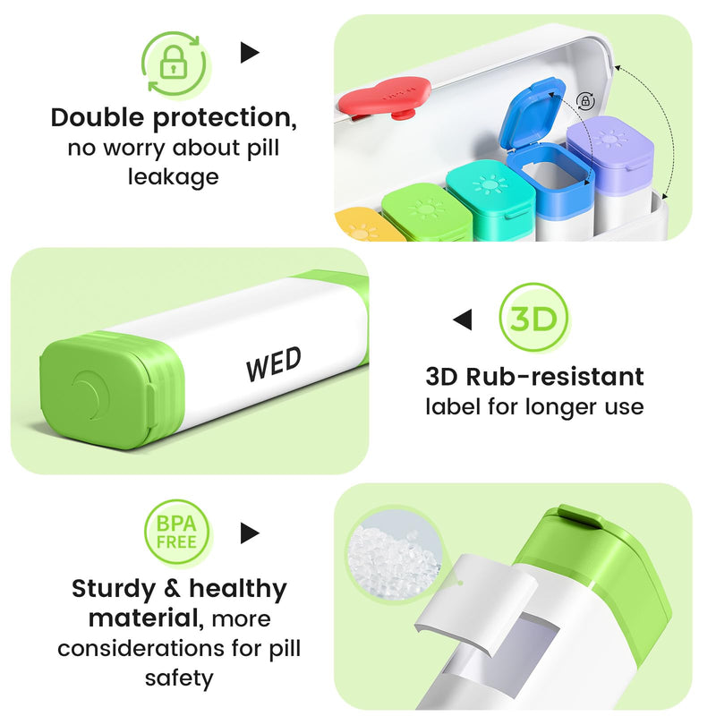 Daviky Weekly Pill Organizer 2 Times a Day, 7 Day AM PM Travel Pill Box | 14 compartments for 7-day AM PM use, compact and travel-friendly, with clear labels and secure storage for pills and vitamins White