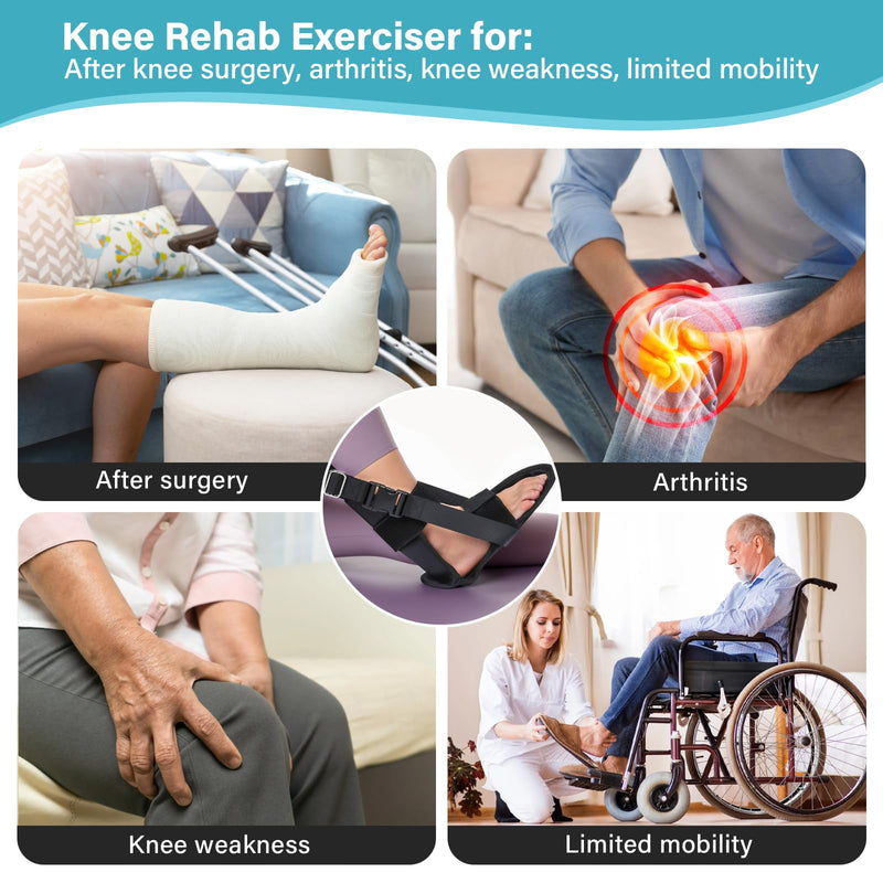 [Australia] - Knee Replacement Recovery Aids,Knee Surgery Recovery Equipment with Padded Handle and Foot Sleeve,Heel Slides Physical Therapy Equipment Speed Hip Recovery,Increase Range of Motion and Relieve Pain Black 