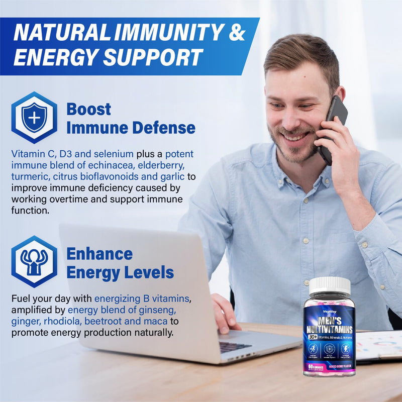 Methylated Multivitamin Gummies for Men | Mens Multivitanins Gummy with Vitamins A C D K E, Methylated Folate, B Complex, Probiotics, Omega-3, CoQ10, Herbal Blend Mixed Berries 60 Count (Pack of 2)