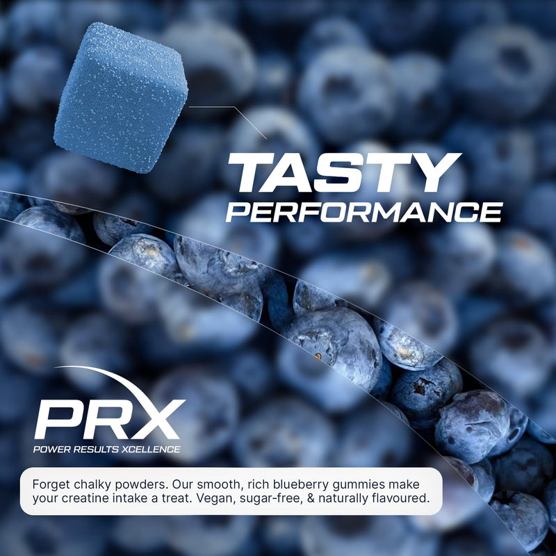 PRX Creatine Gummies 5000mg – Blueberry | Vegan Creatine Monohydrate with B12, L-Taurine & Amino Acids | Muscle Growth, Strength & Recovery | Zero Sugar • Eurofins Tested • 90 Gummies (Blueberry)