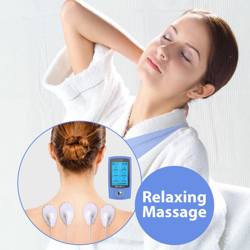 [Australia] - 24 Modes Tens Unit Muscle Stimulator, Rechargeable Tens Machine with 8 Electrode Pads (American Gel), Electric Pulse Massager for Pain Relief Therapy（Blue） B-blue 