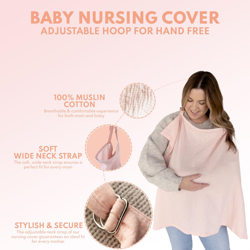 [Australia] - Muslin Nursing cover for breastfeeding mom with Adjustable hoop for hand free | breathable nursing cover up | 100% muslin cotton light weight breastfeeding cover wrap shawl scarf (peach) creamy peach 