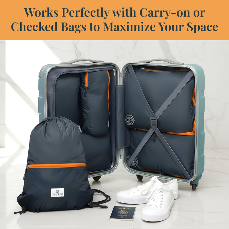 TRIPPED Travel Gear Extra Large Compression Packing Cubes 6-Piece Set Grey/Orange