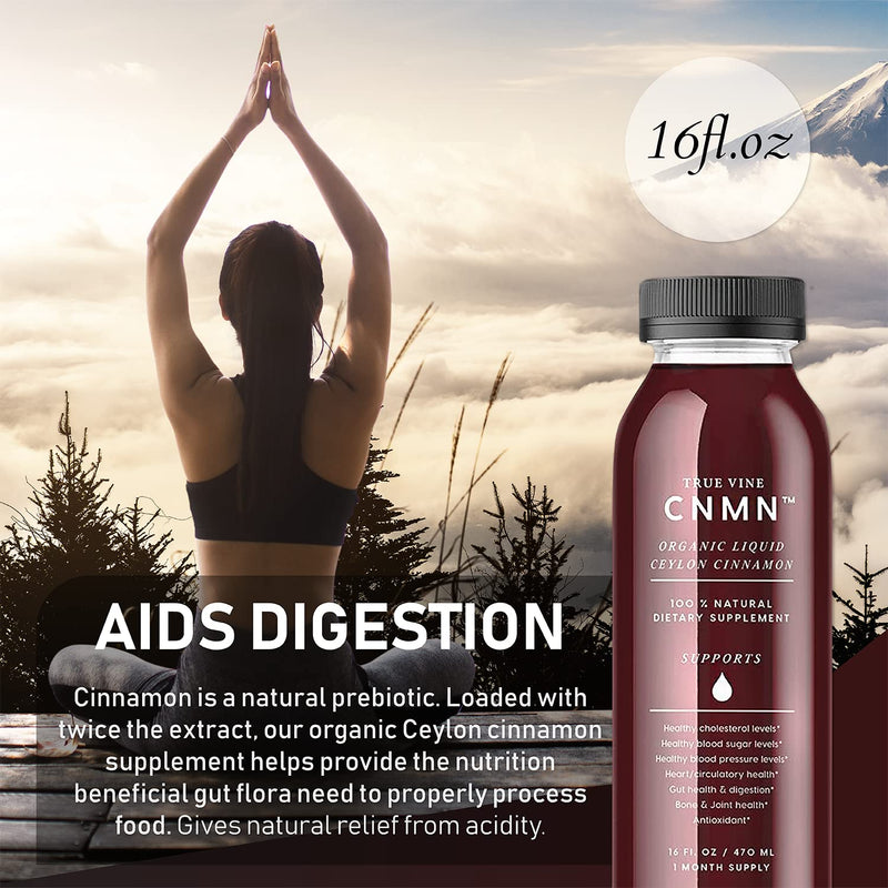[Australia] - True Vine 3200mg Liquid Ceylon Cinnamon Supplement (Made in USA) for Healthy Heart, Blood Pressure, Sugar, Cholesterol, Gut & Joints — 100% Organic Ceylon Cinnamon to Fight Free Radicals (16 fl oz) 