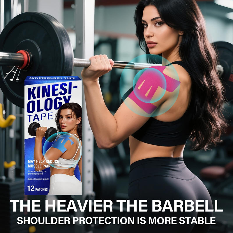 12 PCS Kinesiology Tape for Shoulder,Shoulder Pain Relief Tape, Original Cotton Knee Pain Relief Tape, Flexible and Durable Athletic Tape for Pain Support and Muscle Movement 12 PCS