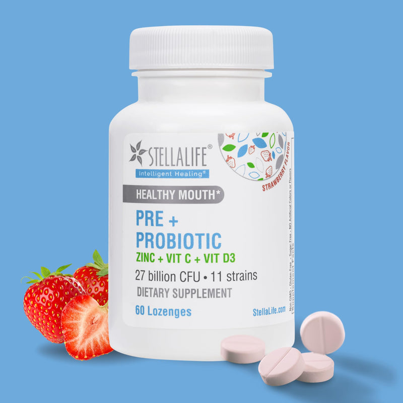 StellaLife Oral Prebiotic & Probiotic Lozenges for Teeth and Gums – 27B CFU, 11 Strains, Dental Probiotic for Bad Breath, Immune Support with VIT C, D3 & Zinc (Strawberry Flavor) 60 Day 60 Count (Pack of 1)
