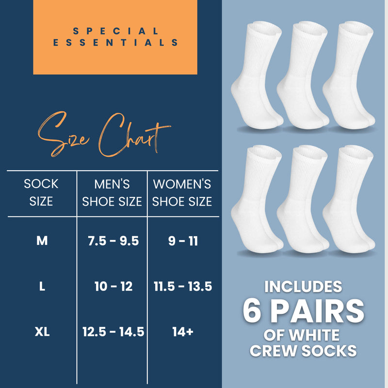 [Australia] - 6 Pairs Non-Binding Cotton Diabetic Crew Socks With Extra Wide Top For Men and Women Large White 