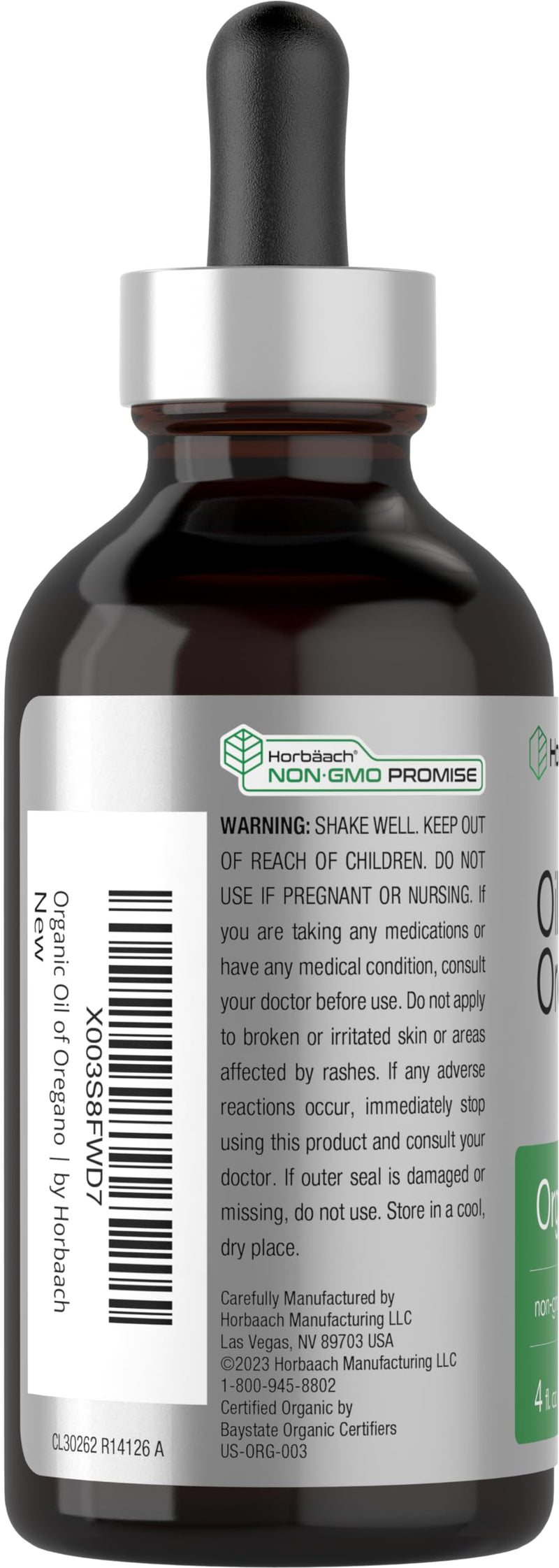 Horbäach Organic Oil of Oregano Drops 4 fl oz Liquid | Vegan | Non-GMO, Gluten Free