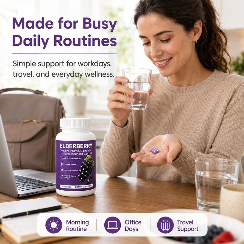 Elvera Elderberry Gut Support with 1200mg Elderberry Extract, Vitamin C and Zinc | Daily Immune & Digestive Balance for Everyday Wellness & Healthy Metabolism 90 Capsules