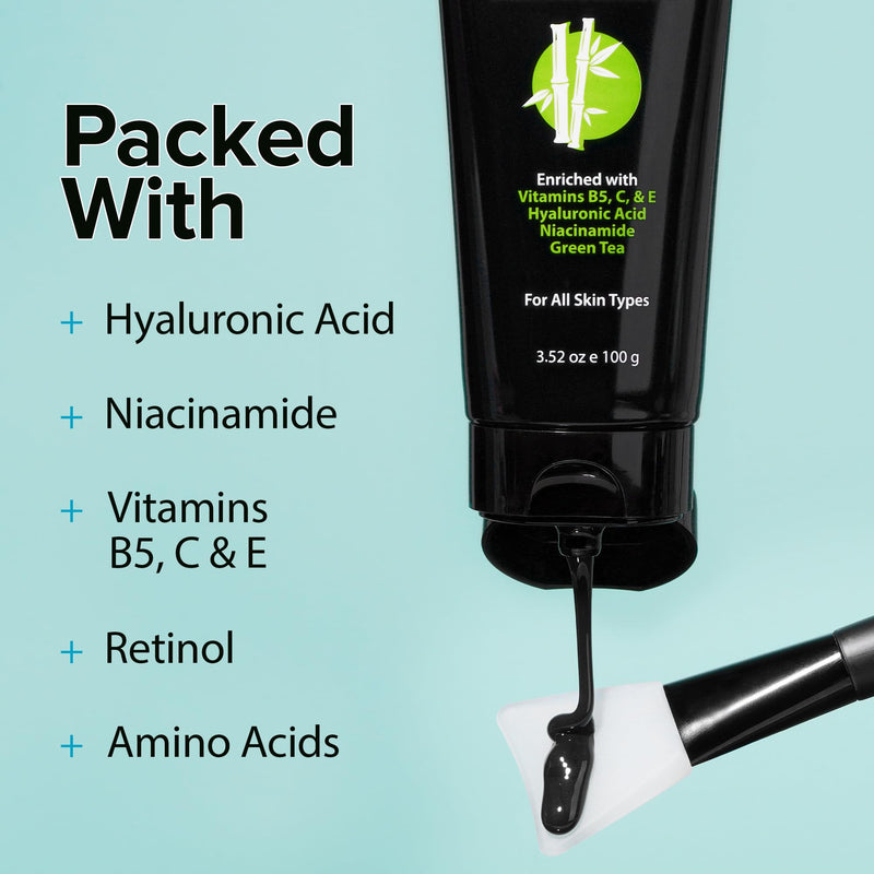 Ebanel Charcoal Peel Off Face Mask Applicator Set, Deep Pore Cleansing Mask | Pore Minimizer Blackhead Remover with Niacinamide, Hyaluronic Acid, Vitamin C, Green Tea, Black Masks Peel Off Gel Mask Charcoal Mask
