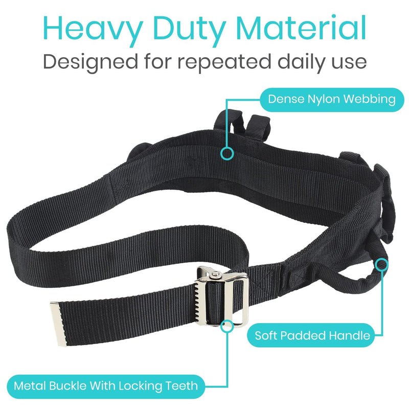 [Australia] - Vive Gait Belt (300lbs) Transfer Belt with Handles - Medical Nursing Safety Patient Assist - Bariatric, Elderly, Handicap, Physical Therapy - PT Gate Strap Quick Release Metal Buckle, Grabbing Teeth 